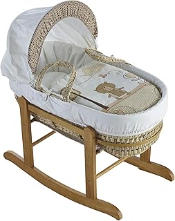 ELEGANT BABY Beary Nice Cream Palm Moses Basket with Deluxe Natural Rocking Stand, Adjustable Hood, Fibre Mattress & Padded Liner