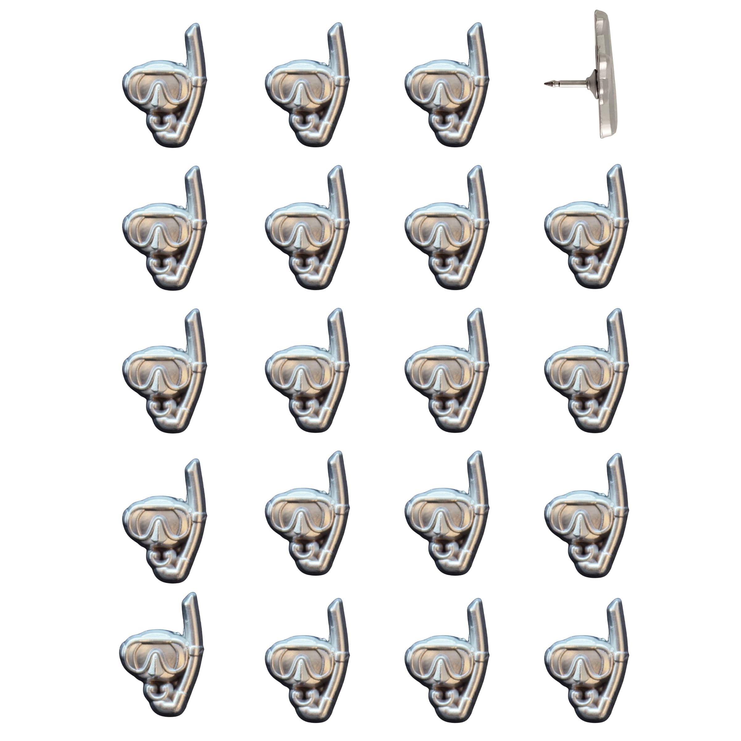 Snorkel Push Pins - Silver Snorkel Map Pins for Cork Boards, Maps, or Lapel Use - Designed in USA - Set of 20