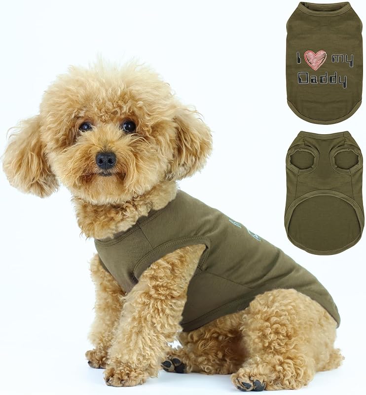 Camisa para Cães sem Mangas Paiaite com Estampa I Love My Daddy Verde-oliva Tamanho XX-Large