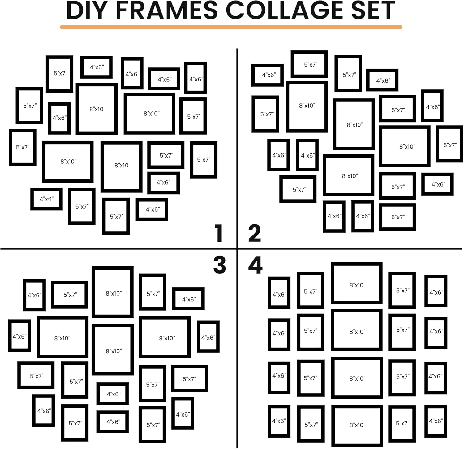 20 Pack Picture Frames Collage Wall Decor, Gallery Frame Set for Wall Mounting or Tabletop Display, Multi Sizes Including 4pcs 8x10, 8pcs 5x7, 8pcs 4x6, Black+Oak+Walnut