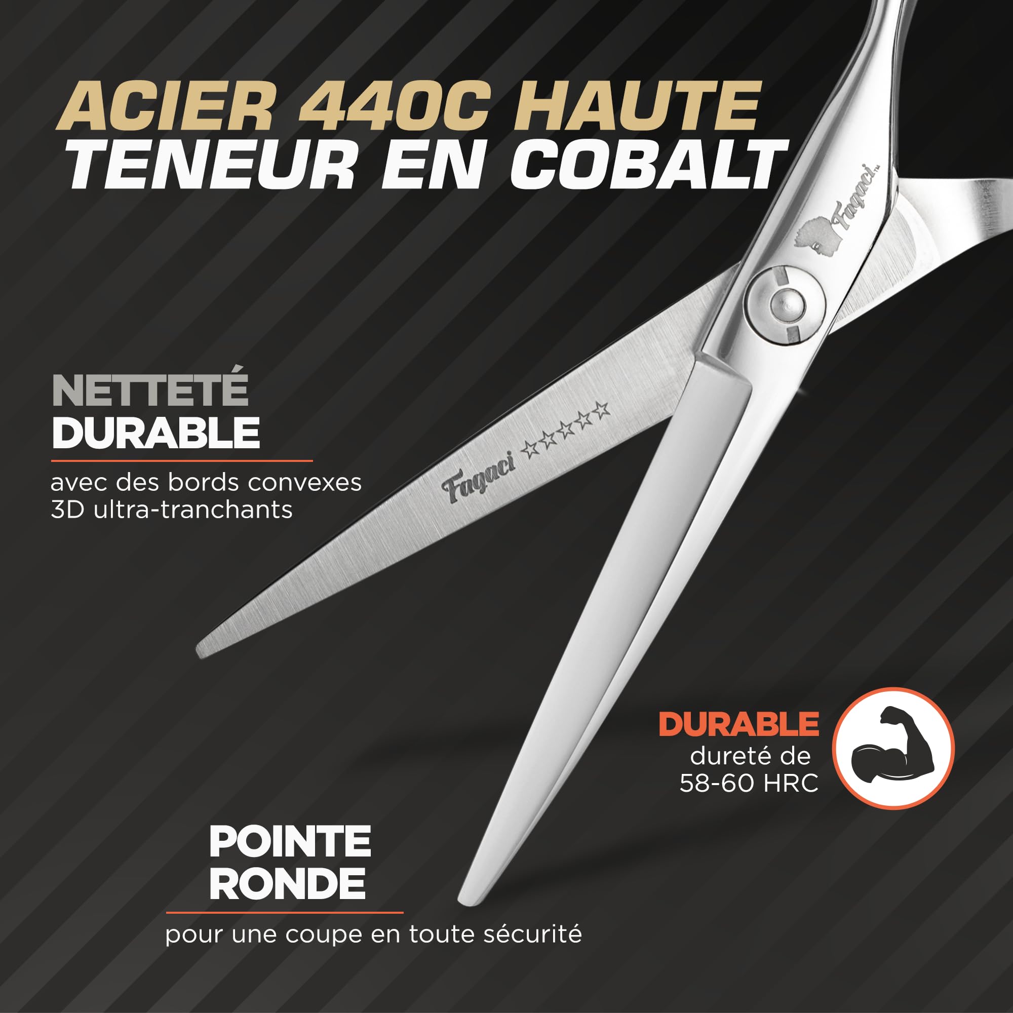 Fagaci Ciseaux à cheveux professionnels Lames tranchantes, ciseaux de coupe fine pour homme et femme, kit de ciseaux de barbier
