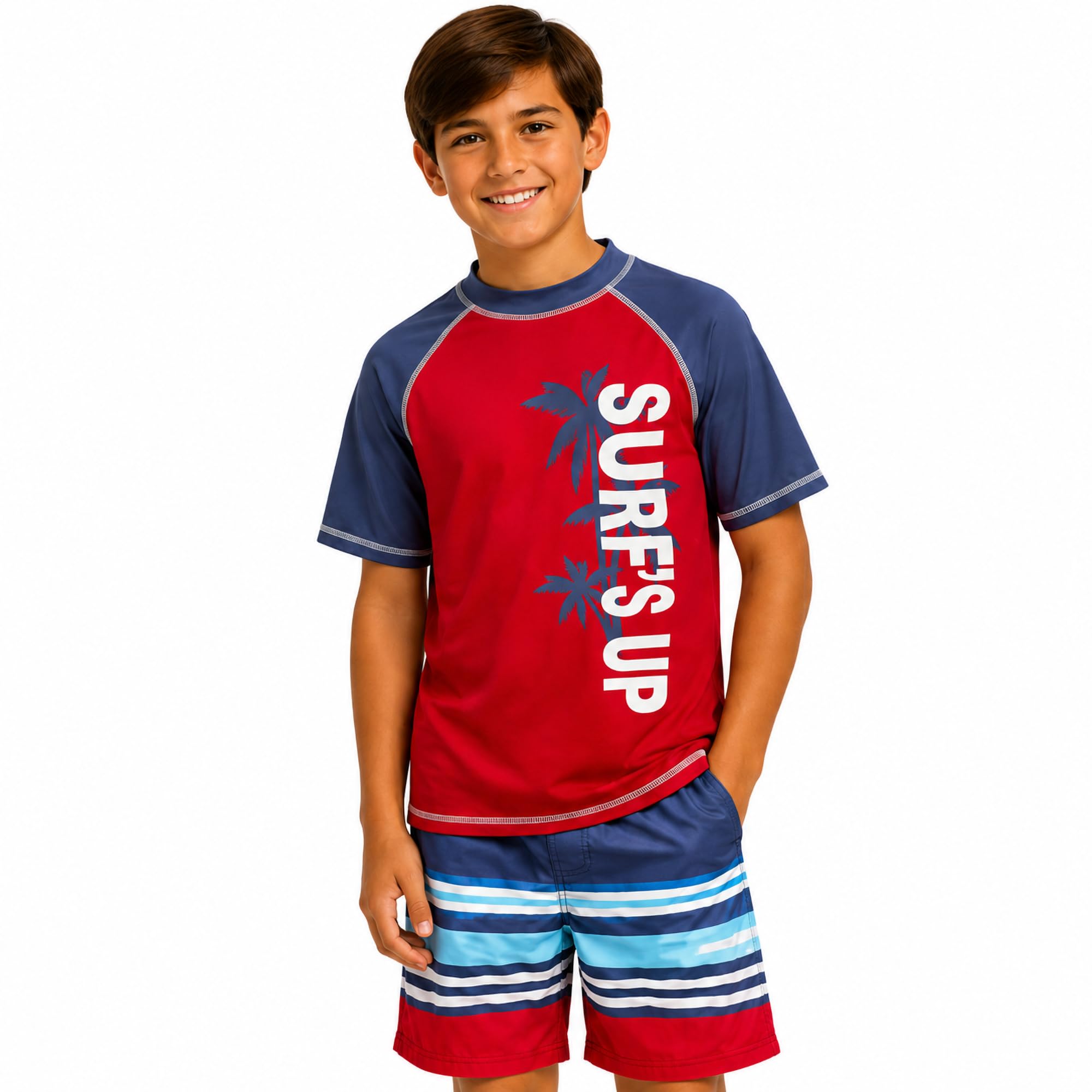 iXtreme Boys 2-Piece Rash Guard Swim Set Short Sleeve Shirt &amp; Trunks