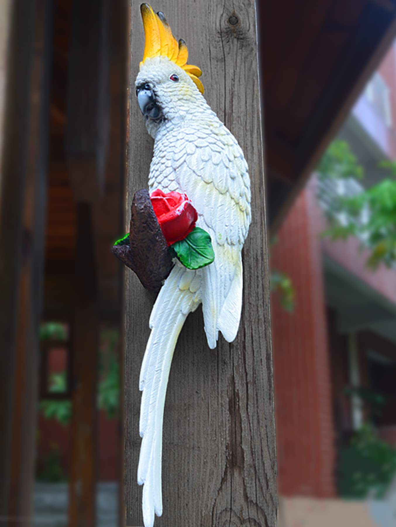 木彫り オブジェ 特大 鳥 オウム ヨウム 鳥類 大型人工オウム鳥リアル