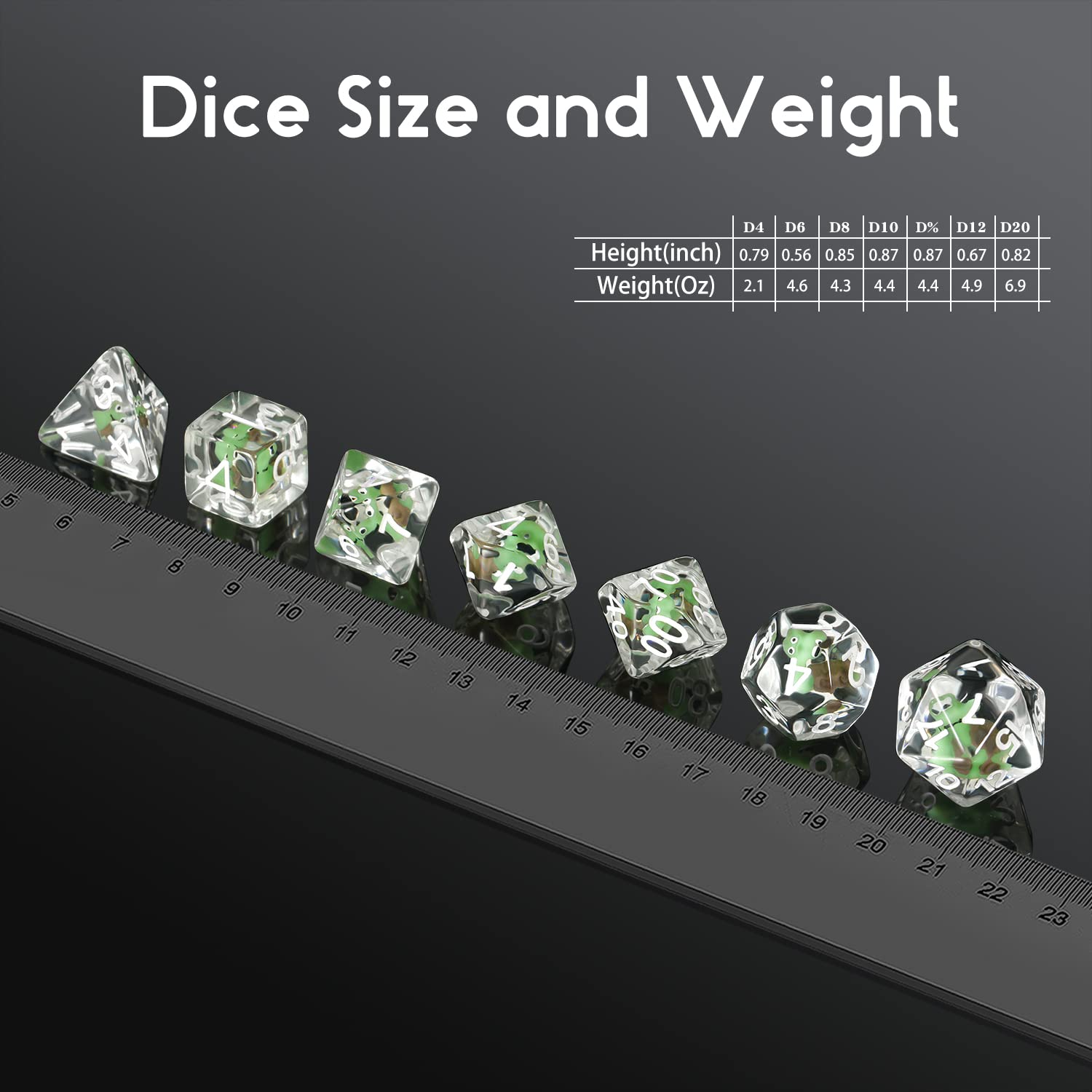 Snail Dice Set DND, DNDND Resin 7 D&D Würfel mit Samtbeutel für Dungeons and Dragons D&D Rolling Games und Tabletop Games (grüne Schnecke)