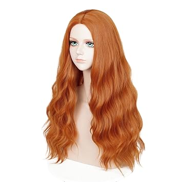 Probeauty Ginger Wig Long Orange Wig for Women Synthetic Heat Resistant Curly Wave Cosplay Wigs for Halloween Costume