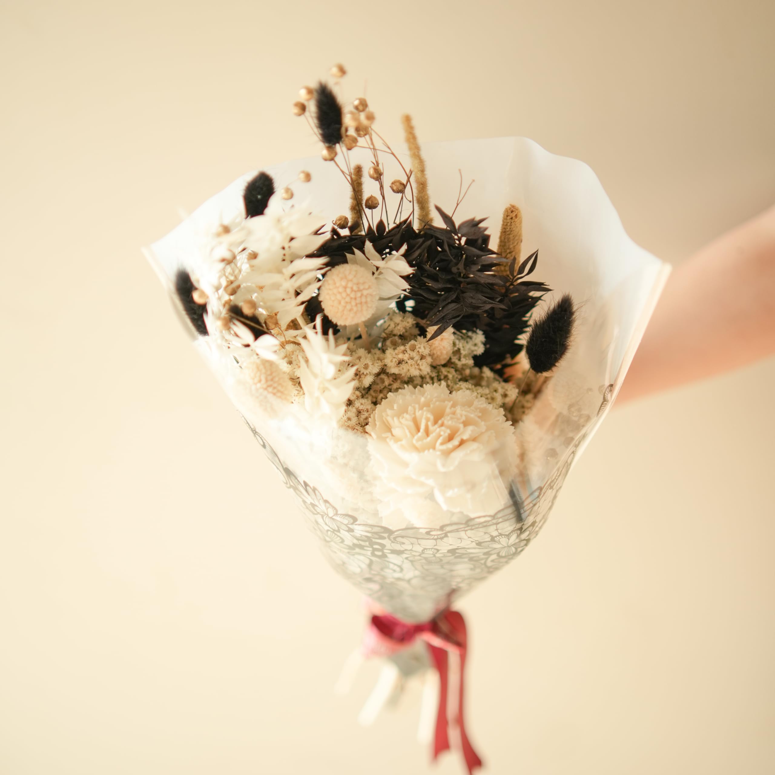 Arte Casa Dried Flower Wednesday Bunch | Unique Flower Bunch | Black & White Decorative Flowers | Gift for Special Occasions | Ideal for Anniversary, Valentine | 1 Bunch | White & Black-picture-16