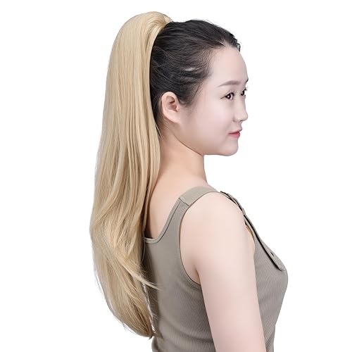 Miniatura 4 de Cola de caballo larga rubia, cola de caballo recta con clip SYXLCYGG de 22 pulgadas, 5.5 onzas, pelo sintético como cabello real, piezas de pelo