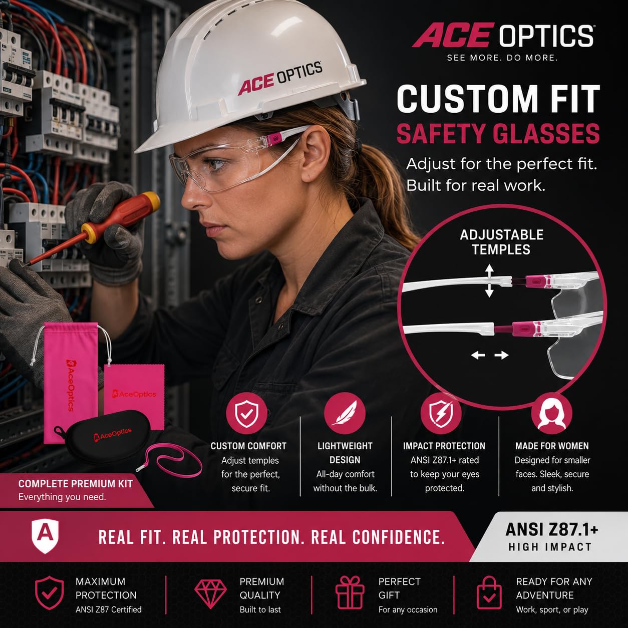 Pink Safety Glasses for Women | All the Accessories You Need | 5-Piece Kit — Amazon image 7