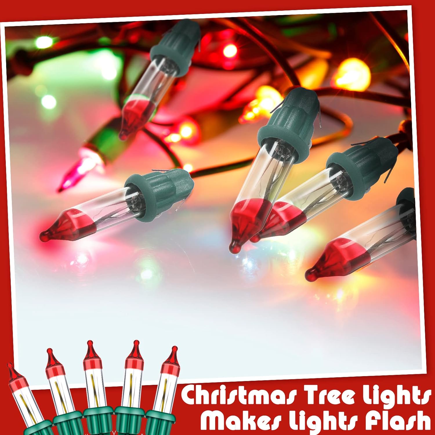 WILLBOND 6 Pcs Christmas Flasher Replacement Mini Bulbs 3.5 V/ 0.17 a Incandescent Flash String Light Replacement Flash Bulbs Clear Light with Base for Christmas(Green)