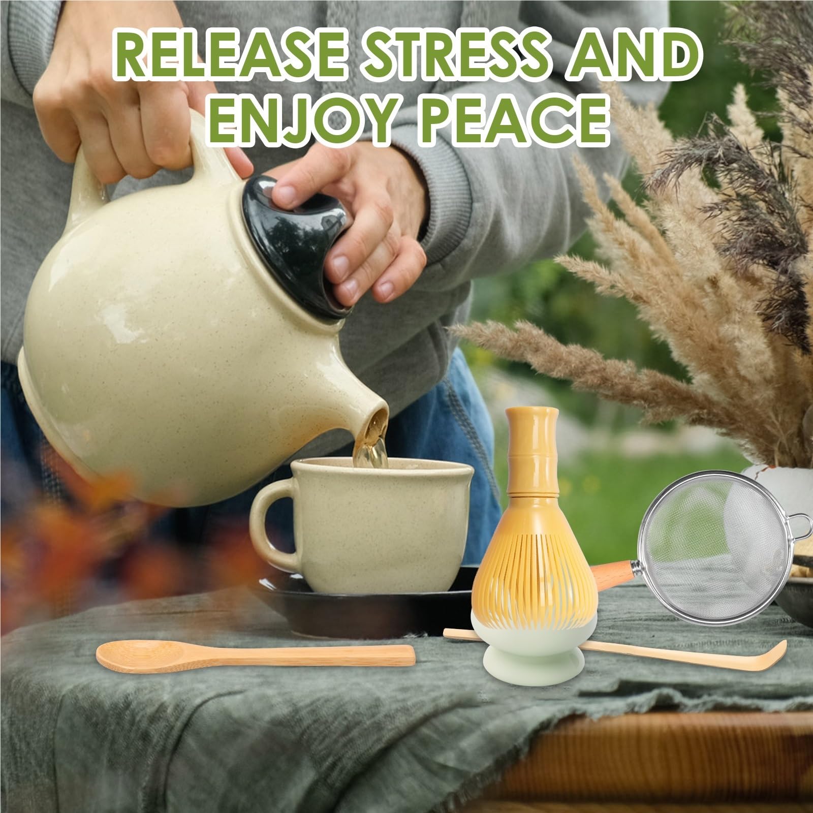 Juego de té matcha Batidor seguro Cuchara Juegos Preparación Tienda bebidas for interiores Herramientas for preparar Accesorios Kit Te Matcha(Style 1)