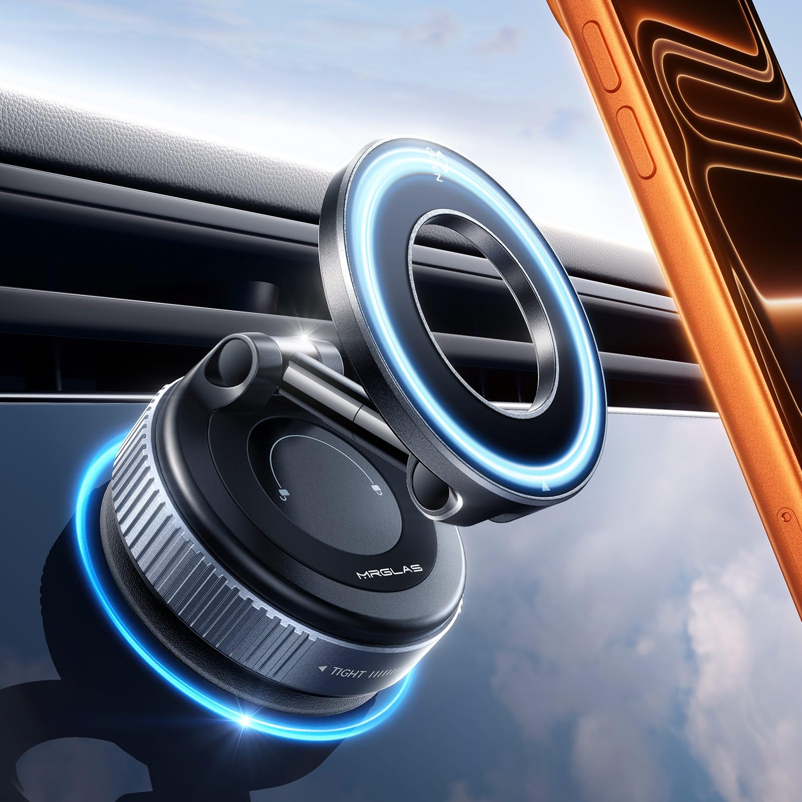 MRGLAS 2026 Upgraded Phone Holders for Your Car, Magsafe Car Mount Ultra Magnetic, 360° Adjustable Vacuum Suction Car Phone Mount, Car Truck Accessories for Men Women for iPhone 17 Pro Max Car Dash