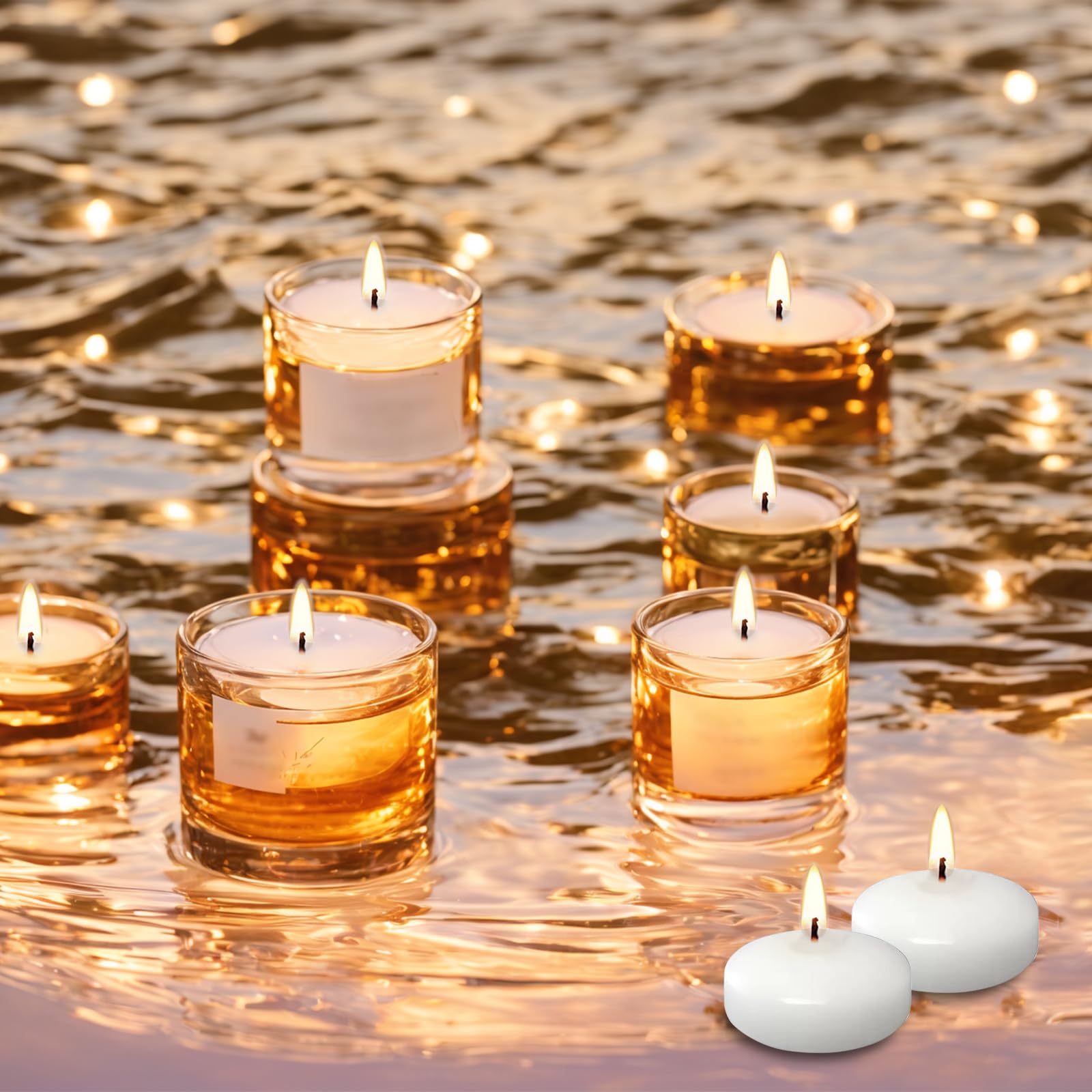 Lot de 6 bougies flottantes blanches de 7,6 cm non parfumées, longue durée de 10 heures pour la Saint-Valentin, Thanksgiving, mariage, Noël, Nouvel An, fête et décoration de piscine