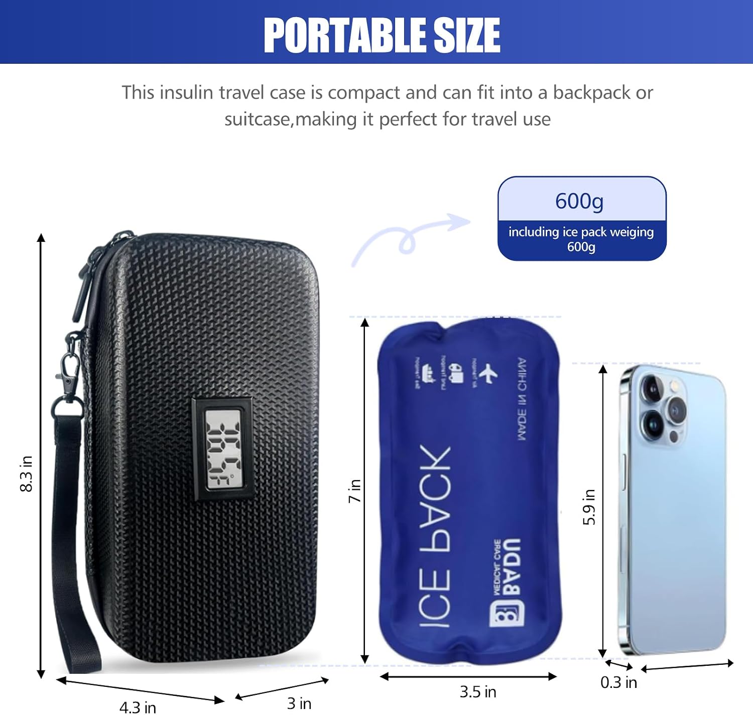 24h Insulin Cooler Travel Case Diabetic Medication Cooler for Travel with Temperature Display Refrigerated Medicine Organizer Case with 2 TSA Approved Ice Packs