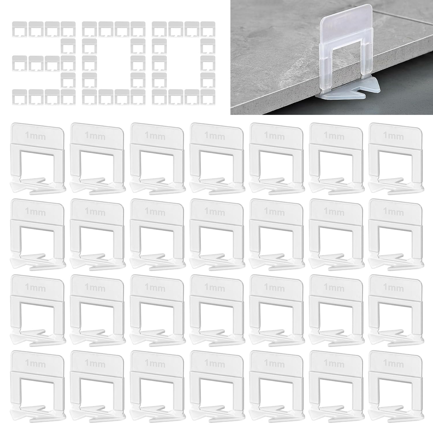 300 Piezas Niveladores de Azulejos 1mm Nivelador para Azulejos y Calzos, Nivelación de Suelos, Kit de Nivelación