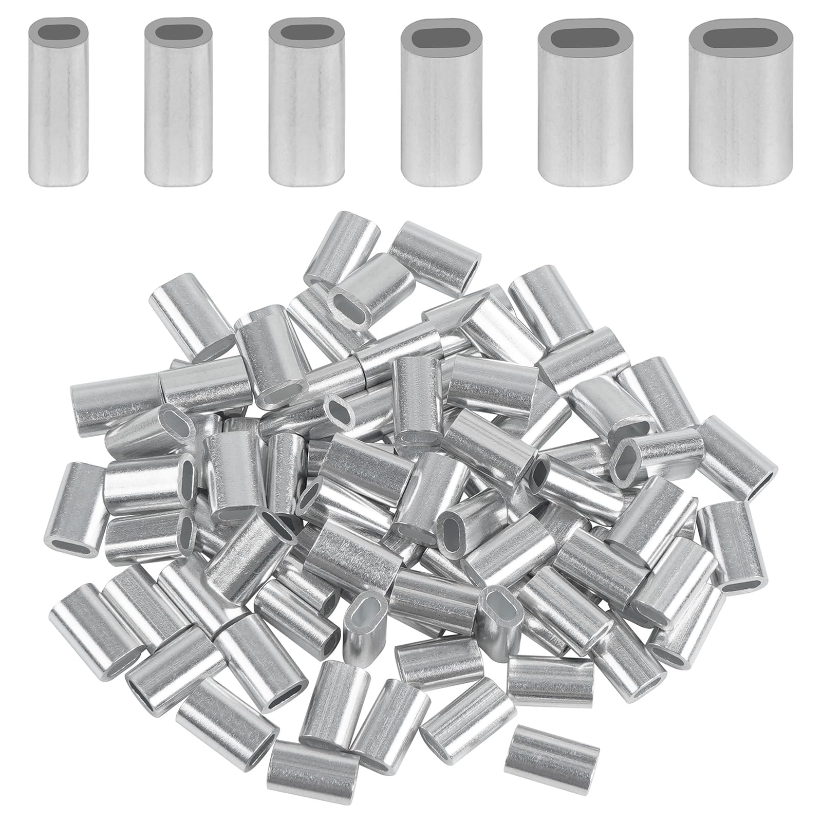 JSHANMEI Fishing Line Crimp Sleeves 100pcs Aluminum Single Barrel Crimp Sleeves Oval Crimping Loop Sleeve Fishing Leaders Rigging Tackle Wire Rope Cable Line Tube Connectors Inside Dia. 2.0mm