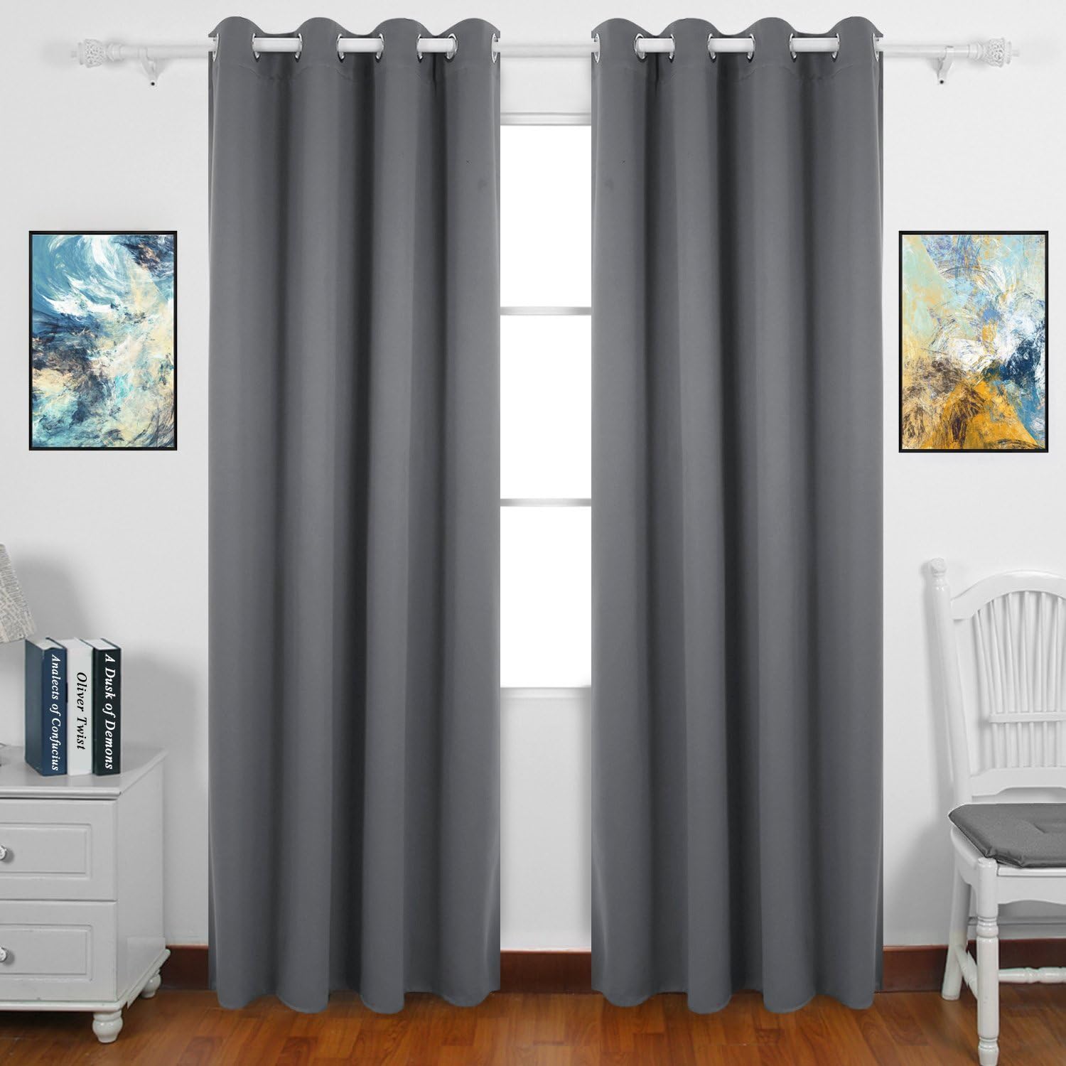 Zhihong Thermal Insulated Top Ring/Eyelet Window Blackout Curtains, 2 Panels (52x88in, Grey)