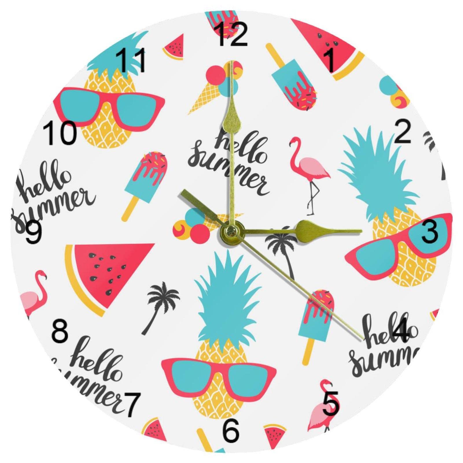 Horloge murale silencieuse cuisine au motif ananas et flamants roses déco d'intérieur