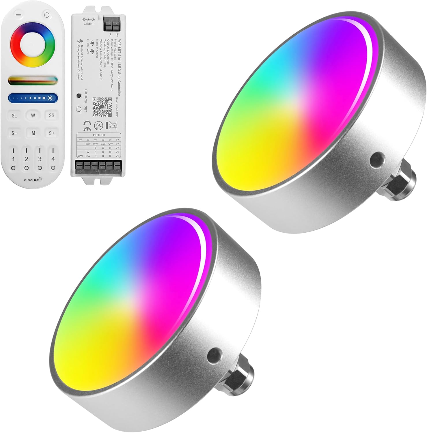 HUSUKU RS8 Underwater Drain Plug Light for Boat (2PC, 6000LM)+ LED Controller Kit (R1+S1)