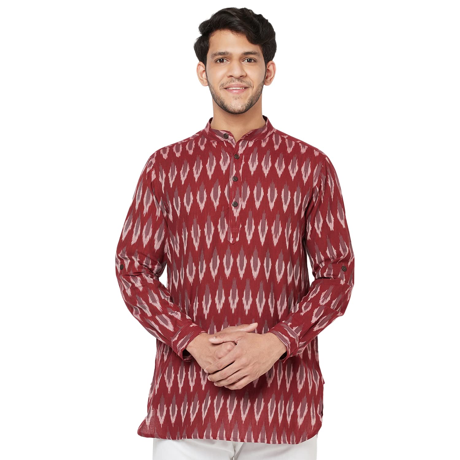 Fabindia Men Ikat Slim Fit Short Kurta Cotton_Xs Violet