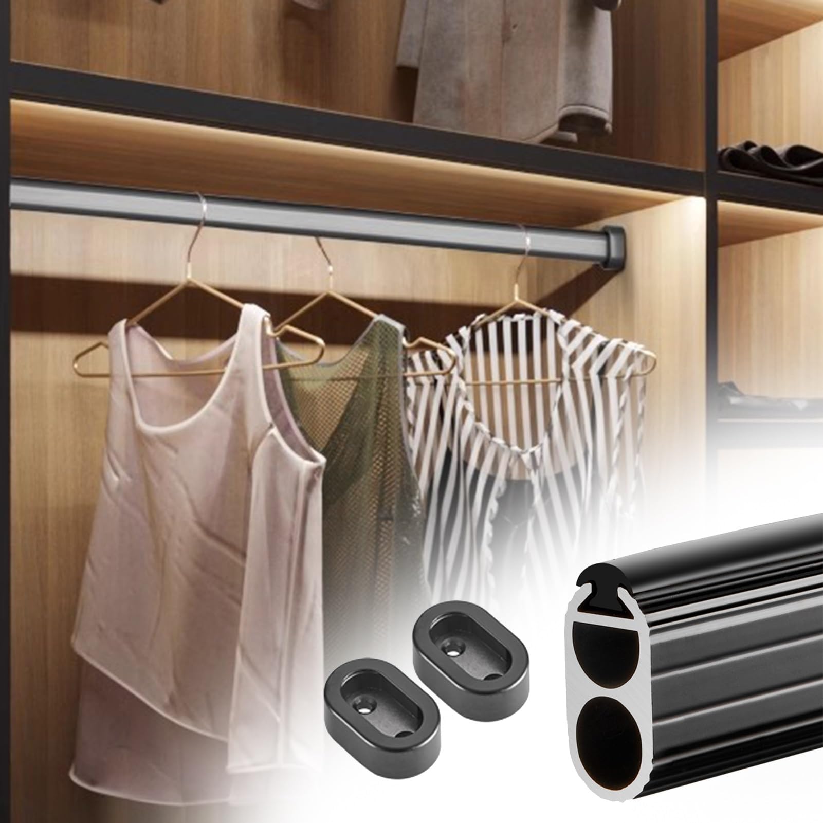 wardrobe rail, Wall Mount Closet Racks with Non-slip Strip & Flanges