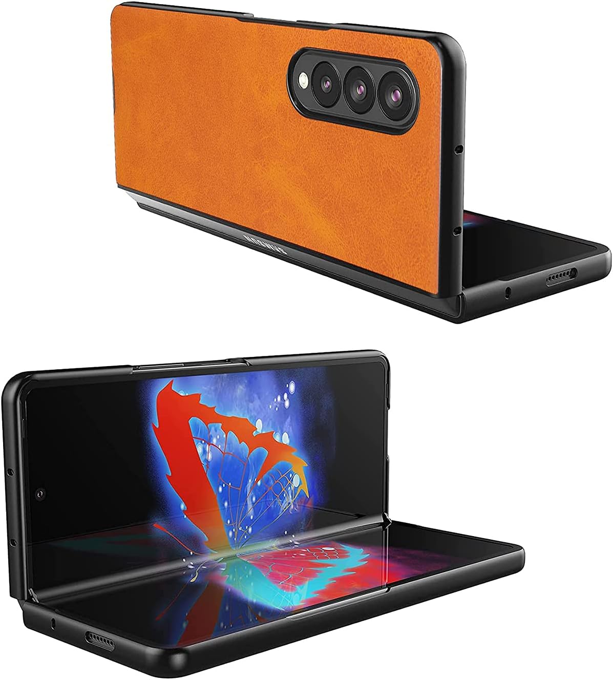 for Galaxy Z Fold 3 Case,Samsung Fold 3 PU Leather Shockproof Anti-Scratch Flip Bumper Phone Case Cover for Samsung Galaxy Z Fold3 5G 2021-Black Clear