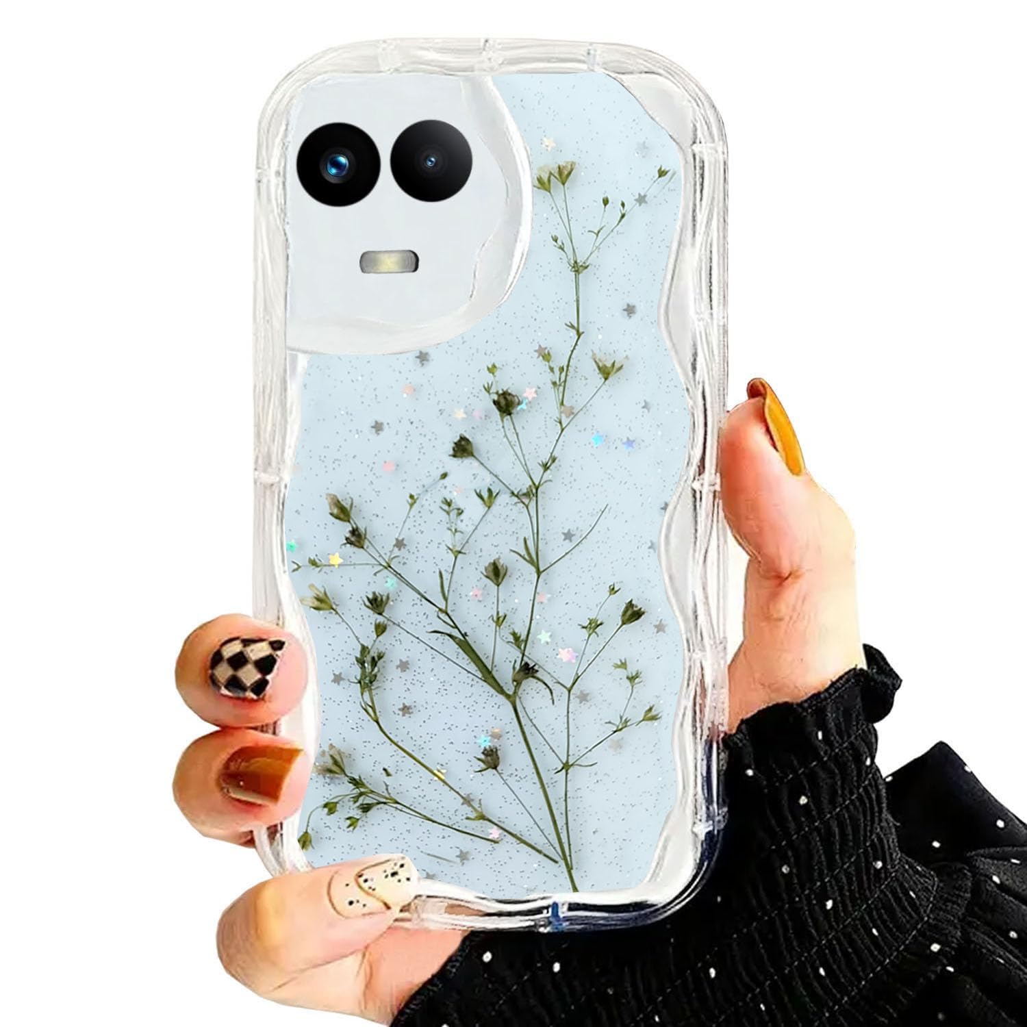 KC Back Cover for Realme 11 5G, Realme 11X 5G & Realme Narzo 60X - Curly Wave Flexible Floral Dried Pressed Epoxy Real Flowers Dry Fixed Glitter Soft Silicone Camera Protection Case (Transparent) (B0D3PT7FHG) Amazon Price History, Amazon Price Tracker