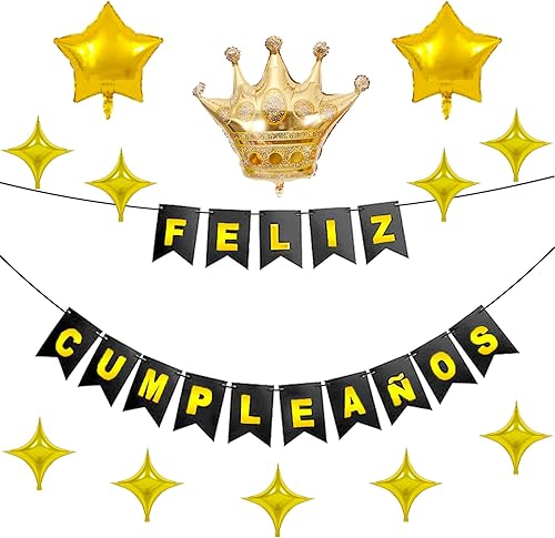 Cartel de Feliz Cumpleaños – Cartel de feliz cumpleaños negro y dorado suministros de decoración de fiesta de cumpleaños, suministros de decoración