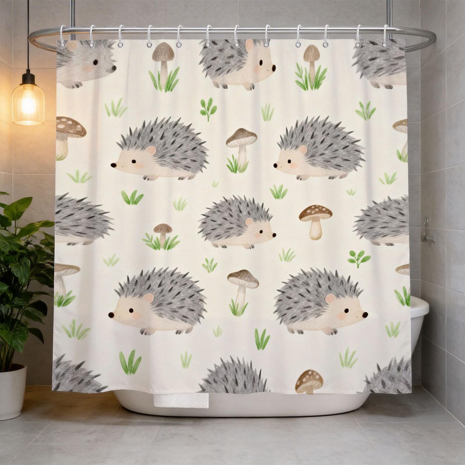 Hongduo 3D Mushroom Hedgehog Shower Curtain for Stalls Bathtubs Cartoon Animals Bathroom Decor Shower Curtain Set Polyester Fabric Waterproof 180x180cm/71X71 Inch with Hooks