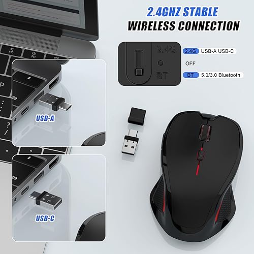 Miniatura 3 de Mouse inalámbrico Bluetooth para Mac Pro MacBook, mouse ergonómico recargable con modo Jiggler, 2 modos Bluetooth 5.23.0 y receptor USB-AUSB-C de