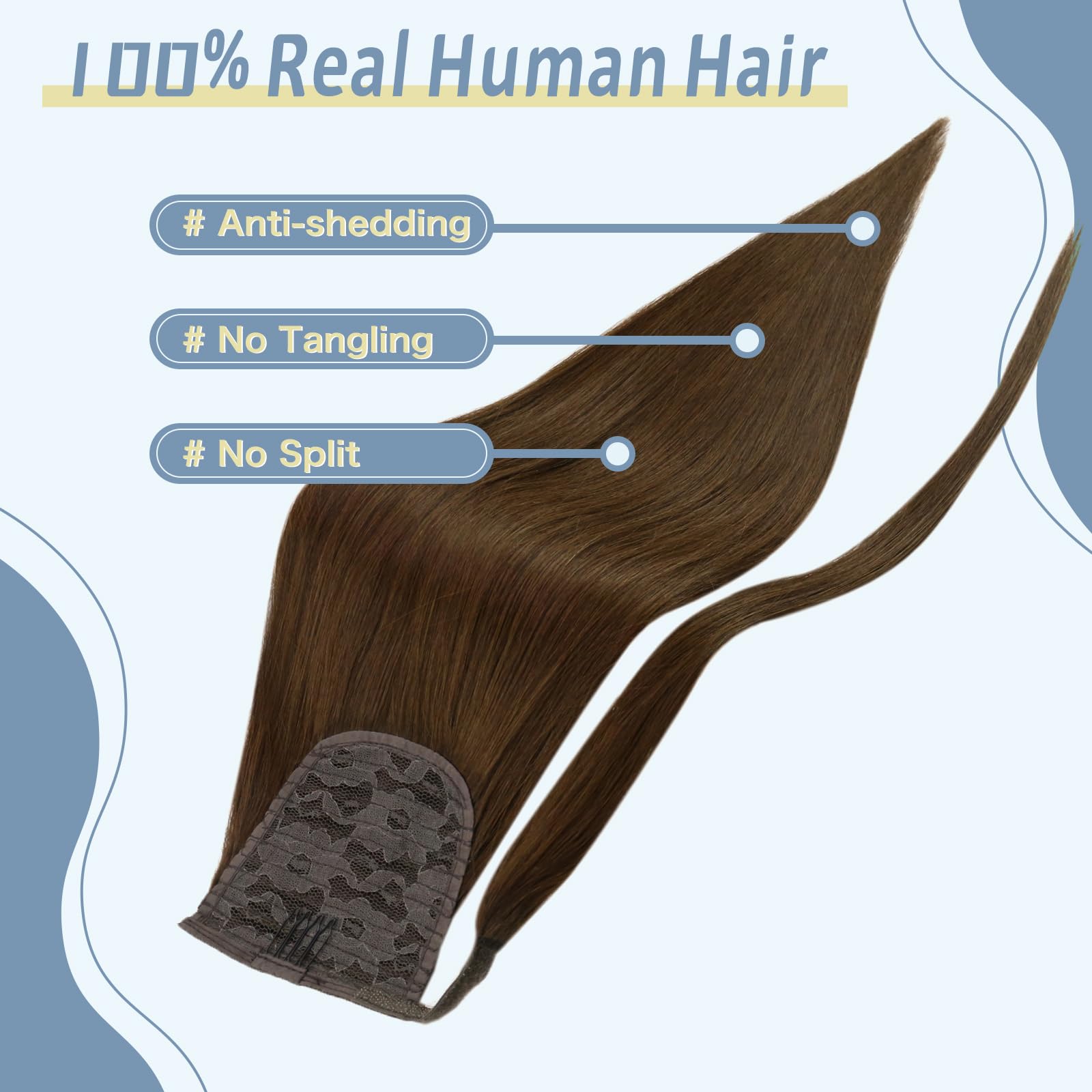 Fshine Extension Capelli Veri Coda Di Cavalli 35CM 70G Coda Pony Capelli Veri Extension Marrone Medio Coda Capelli Umani Veri Coda Capelli Extension Veri #4