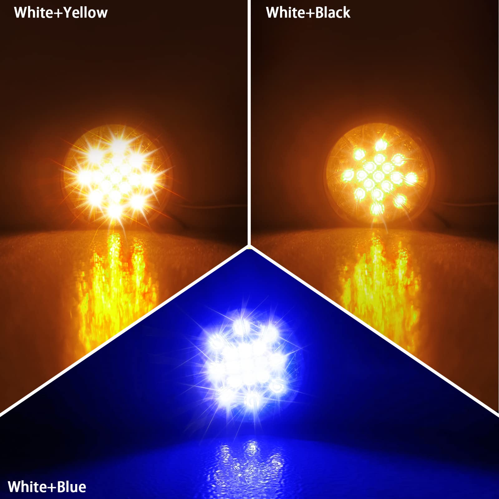 2PCS Dual Revolution Amber Turn Signal and Marker to Blue Auxiliary 17 LED Watermelon Lights, Clear Lens & Stainless Steel Bezel Marker Lights for Freightliner Kenworth Peterbilt Trailer Heavy Trucks