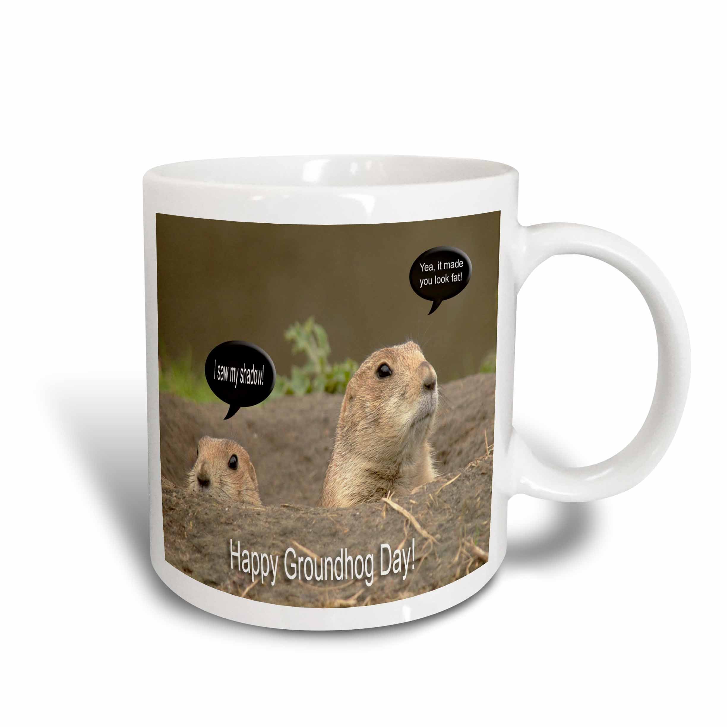3dRose Mug_2 7350_2 Groundhog I Saw My Shadow Ceramic Mug, 15-Ounce