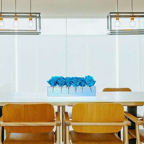 Miniatura 5 de LOYWREE Paquete de 2 jarrones modernos de acrílico iridiscente de 24 pulgadas, centro de mesa rectangular floral para mesa de comedor, jarrones de