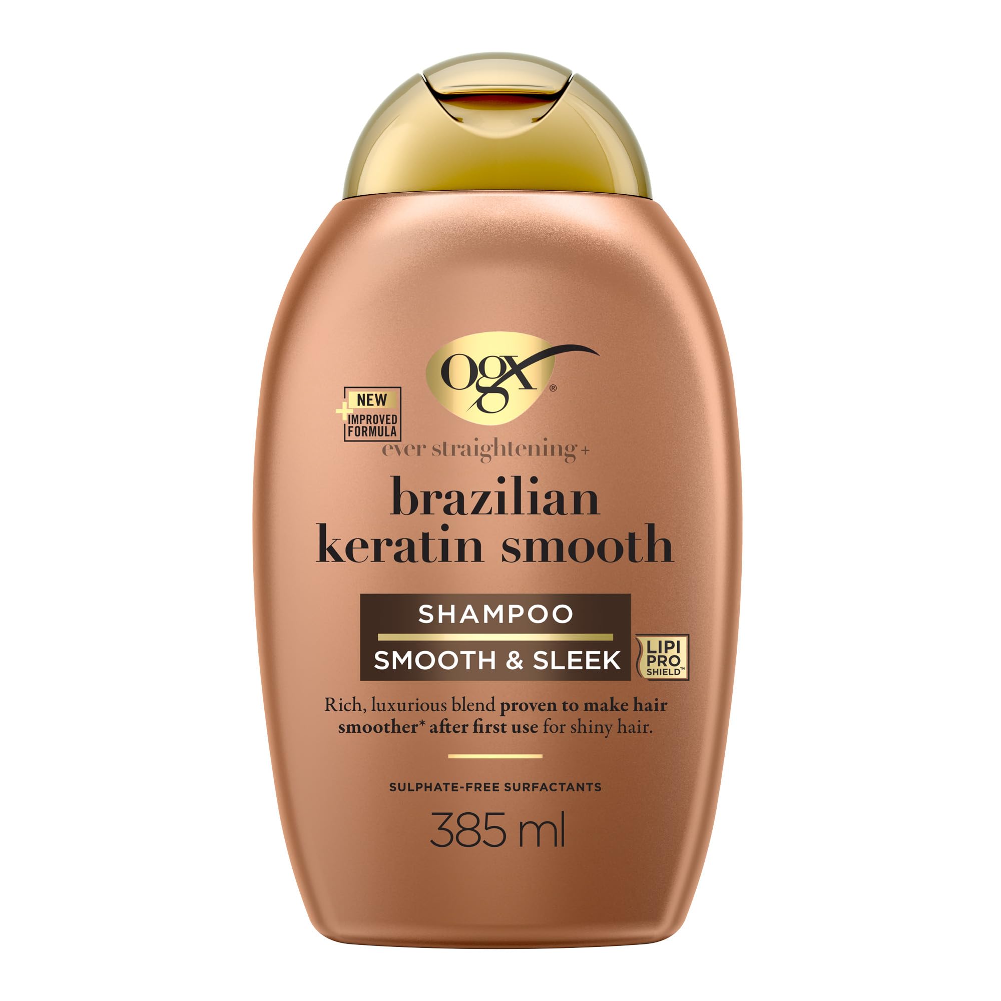 OGX Shampoo Cheratina Ever Straightening + Brazilian Keratin Smooth, Shampo idratante con Cheratina per capelli lisciante e Olio di Cocco e Avocado, Shampoo capelli ricci, mossi e crespi, 385 ml