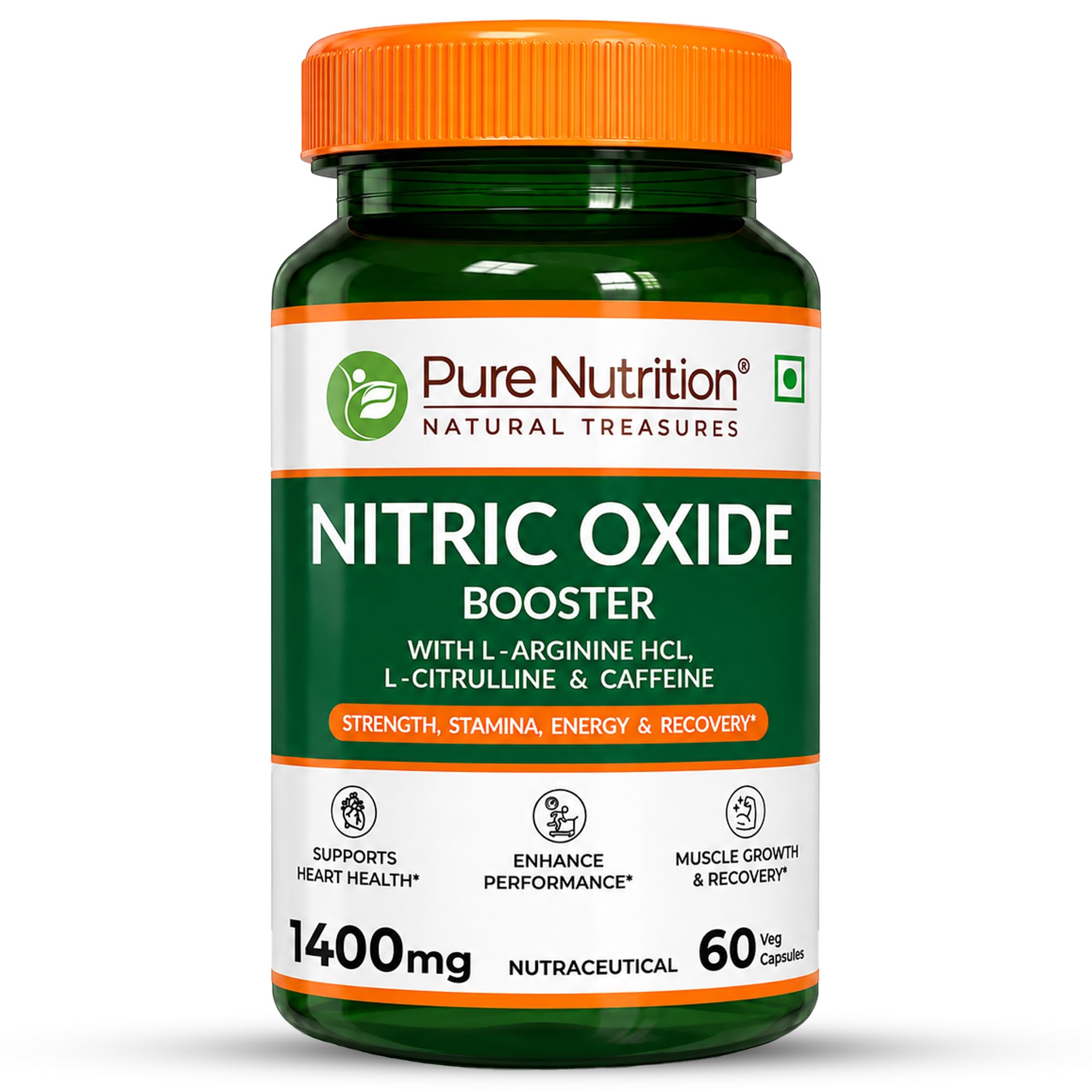 Pure Nutrition Nitric Oxide Booster Supplement 1400mg | Nitric Oxide Booster for Men and Women With L-Arginine, L Citrulline & Caffeine For Muscle Growth Recovery, Immune Booster & Energy Management - 60 Veg Capsules