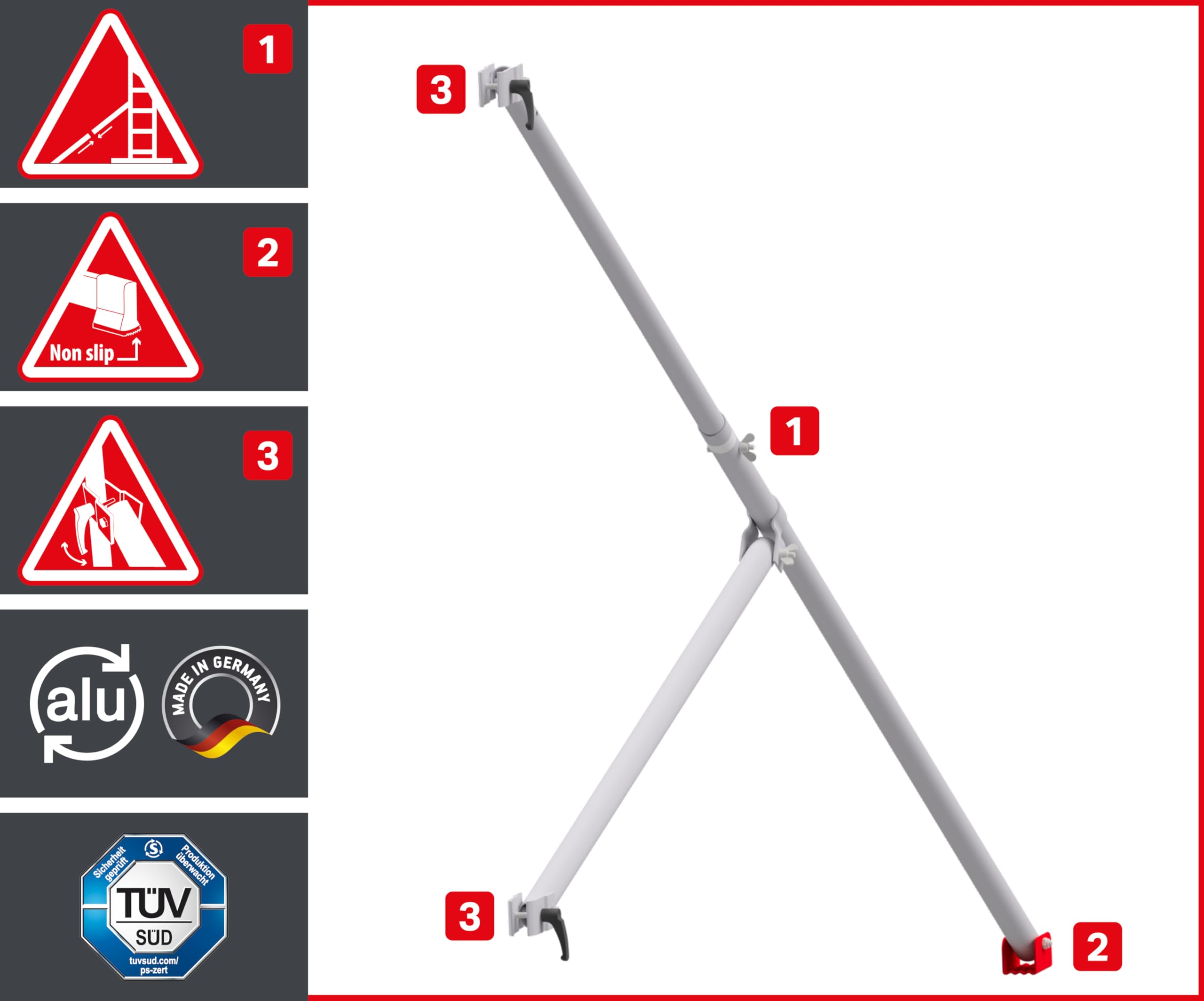 ALTEC Rollfix 2.0 700 | Hauteur de travail 7 m | Frein Roues pivotantes (Ø 125 mm) | Barre triangulaire | Fabriqué en Allemagne | TÜV | Charge maximale 200 kg/m² | Norme DIN EN 1004-1