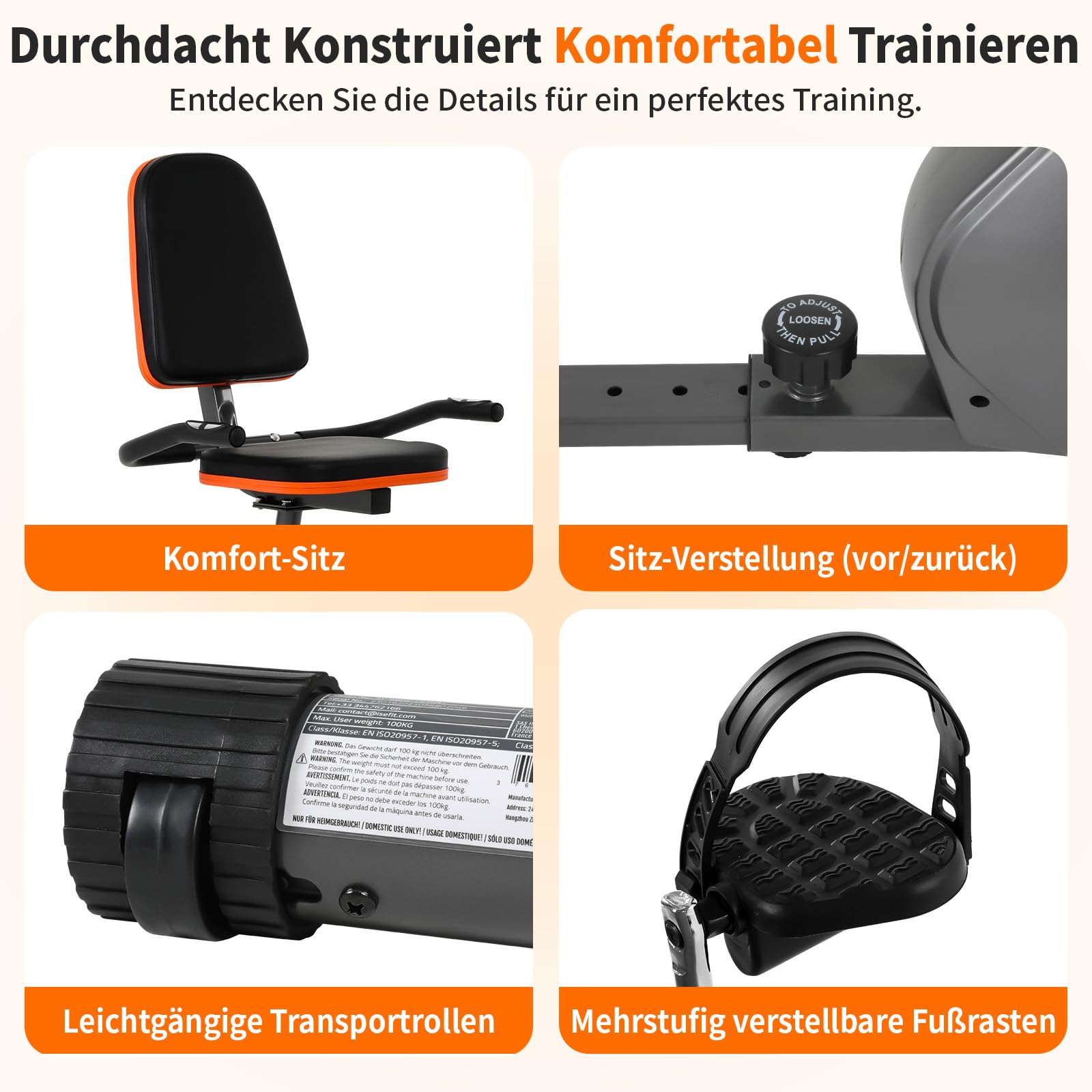 ISE Liegeergometer für Zuhause mit 8 verstellbaren Widerstandsstufen, Ergometer Heimtrainer mit Magnetbremse, Heimtrainer Fahrrad mit Pulssensoren und LCD-Display,Indoor Bike mit Rückenlehne SY-6802