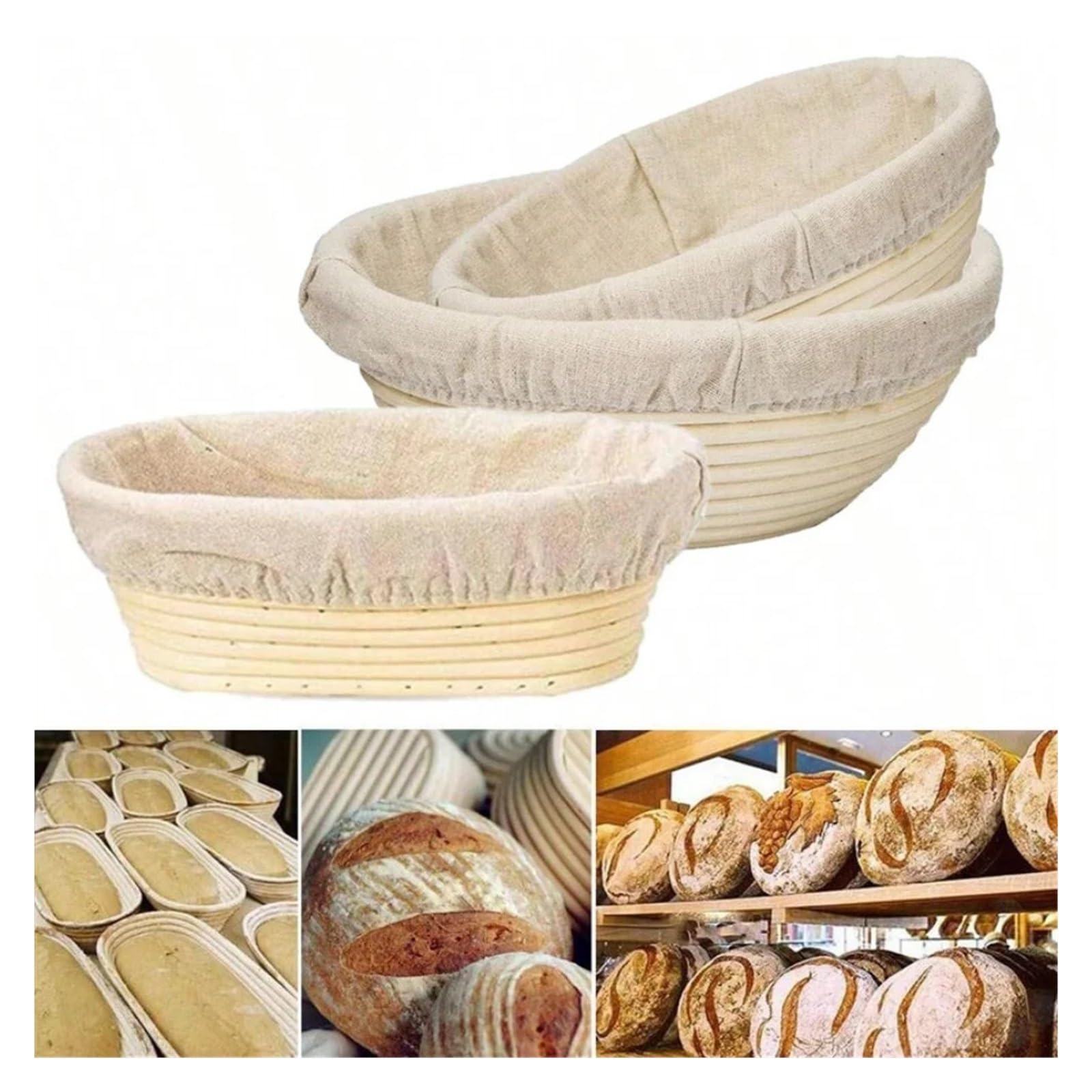 Cesta de fermentación pan, masa ovalada con núcleo ratán, agria usada(Round 22X8.5)