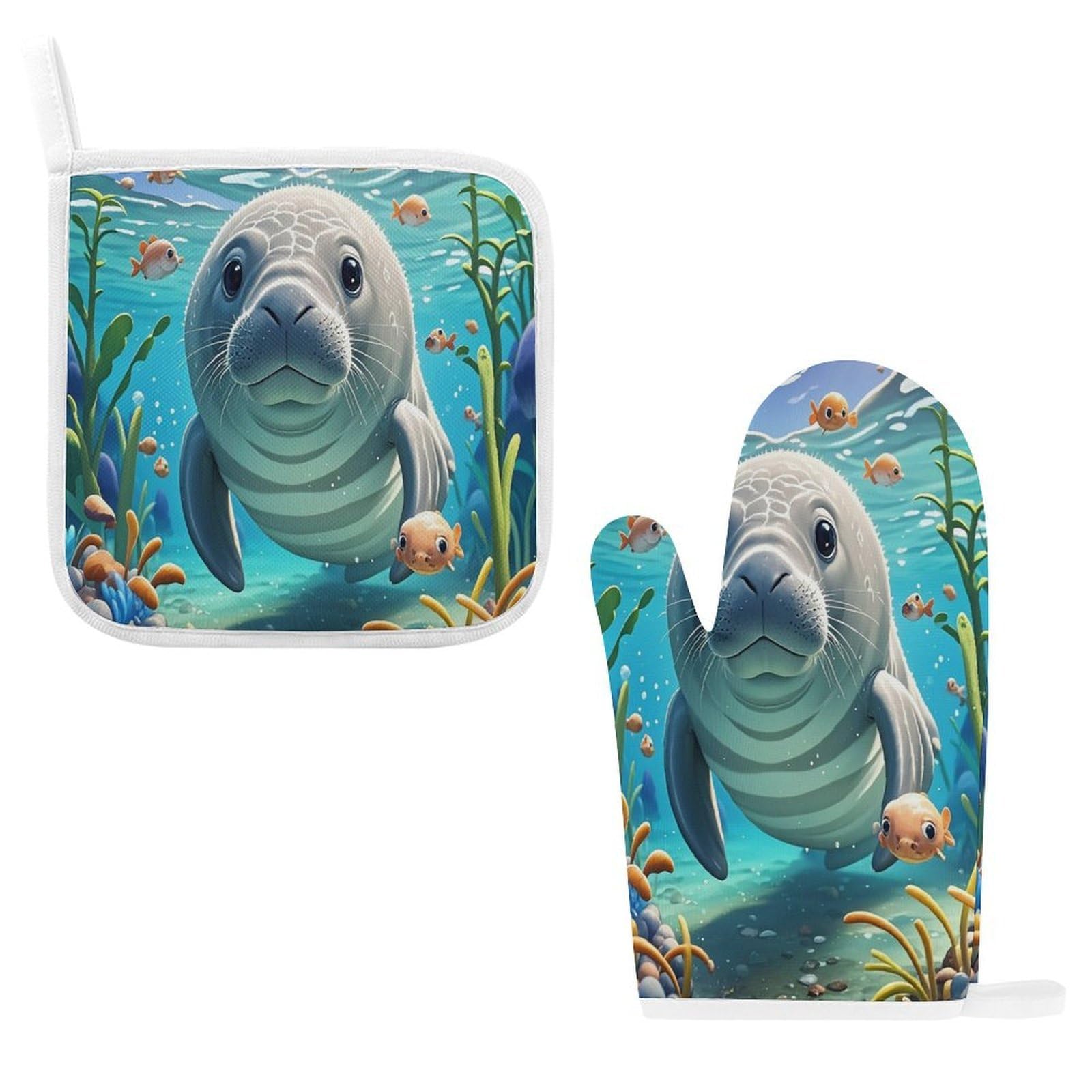 Fodpand Style Cute Sea Animal Manatee Oven Mitts And Pot Holders Sets