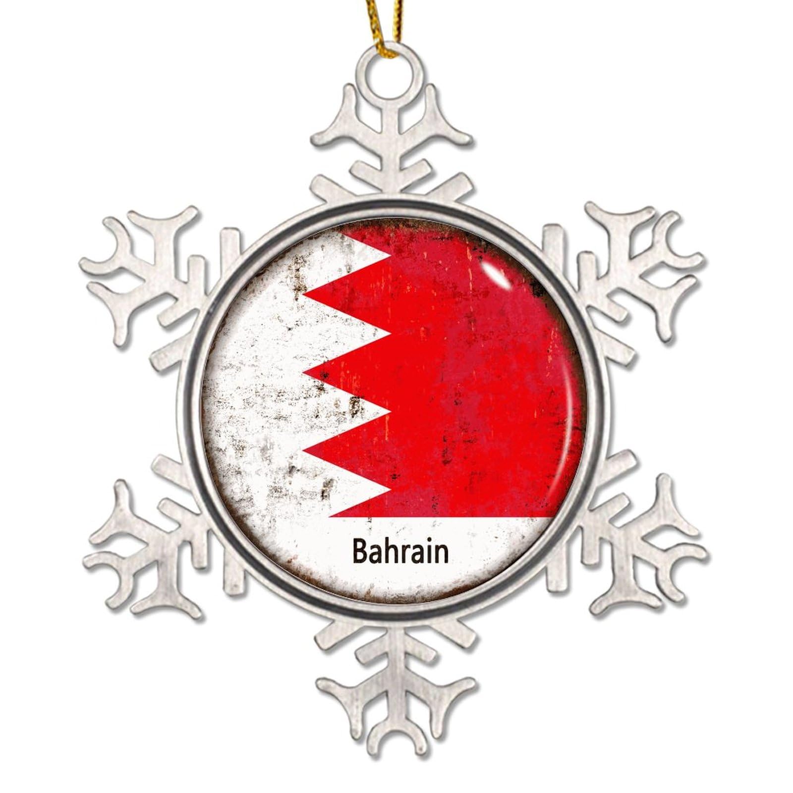 PODbyyou Bahrain Christmas Ornaments for Tree Patriotic National Symbolic Christmas Decorations Bahrain Flag Holiday Present Metal Snowflake Xmas Tree Ornament Xmas Souvenir Gift for Friends