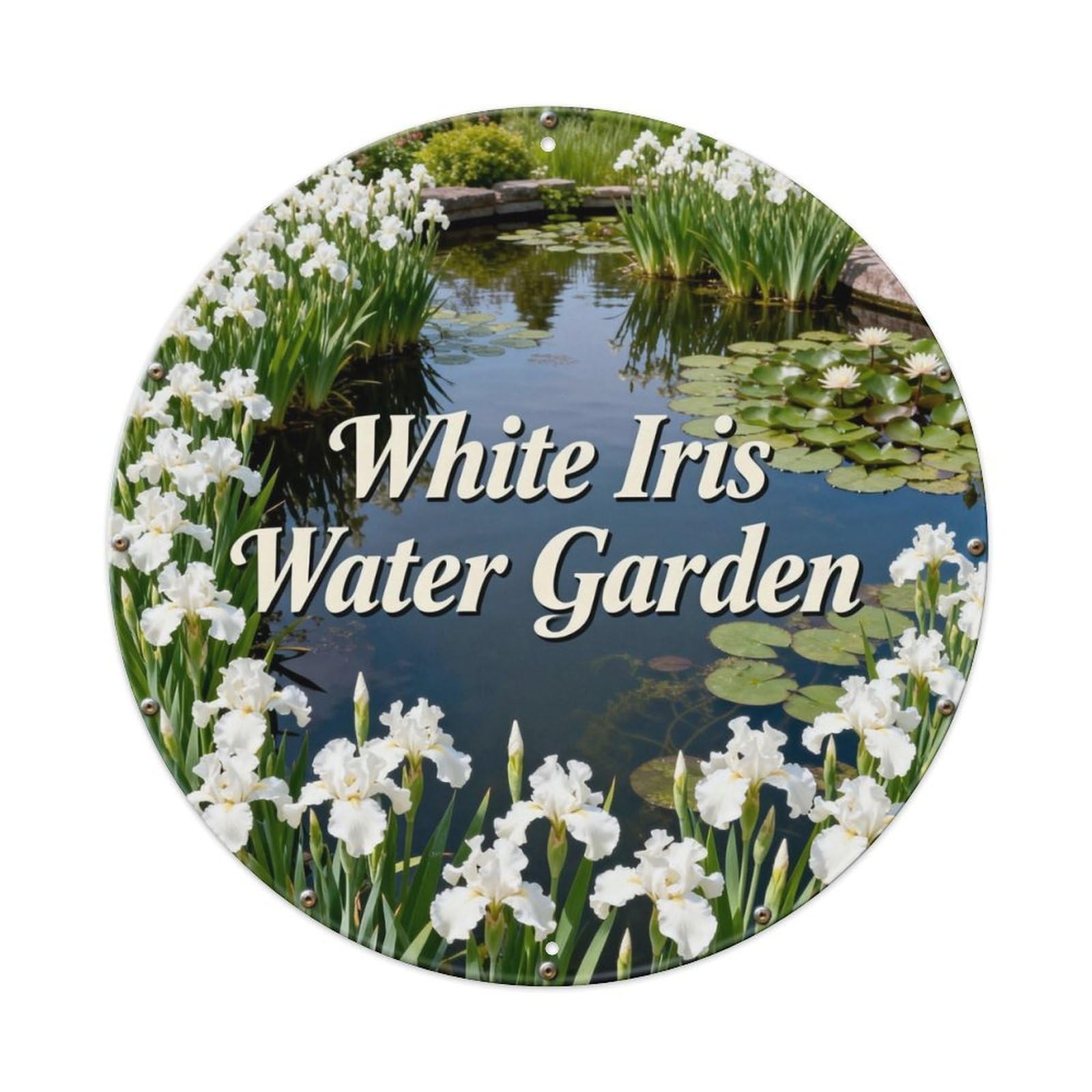 White Iris Water Garden Metal Tin Sign Plaque