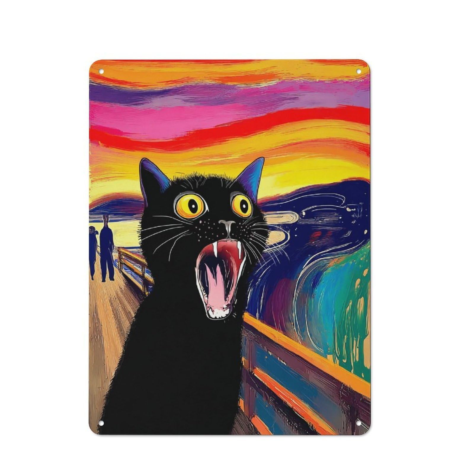 Junmoney Cat's Munchausen Selfie Retro Vintage Metal Sign 40X30cm, Small Space Decor For Hallway, Home Bar, Garage Or Study