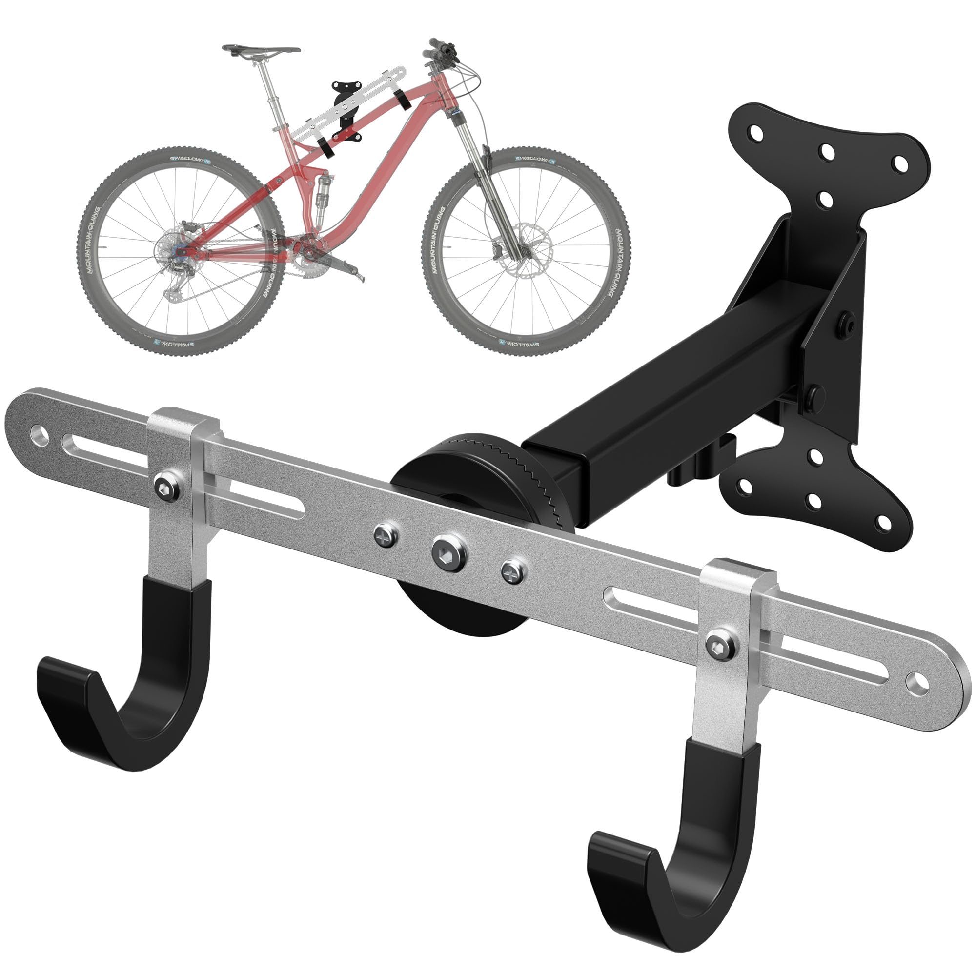 Bike Wall Mount Hanger for Garage, Heavy-Duty Durable Aluminum Alloy Horizontal Bicycle Storage Rack with Adjustable Hook, Hold up to 66lbs, for Road Mountain Hybrid Bikes in Garage