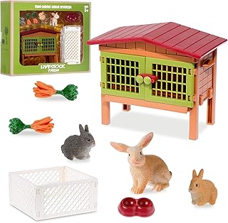 11 Pieces Farm World Set Easter Bunny Hutch Bunny Toy Animal Figures Barnyard Carrot Bunny Hutch Farmhouse Country Toys for Kids Ages 3 to 8 or up Playset Learning Educational Toys Birthday Gift