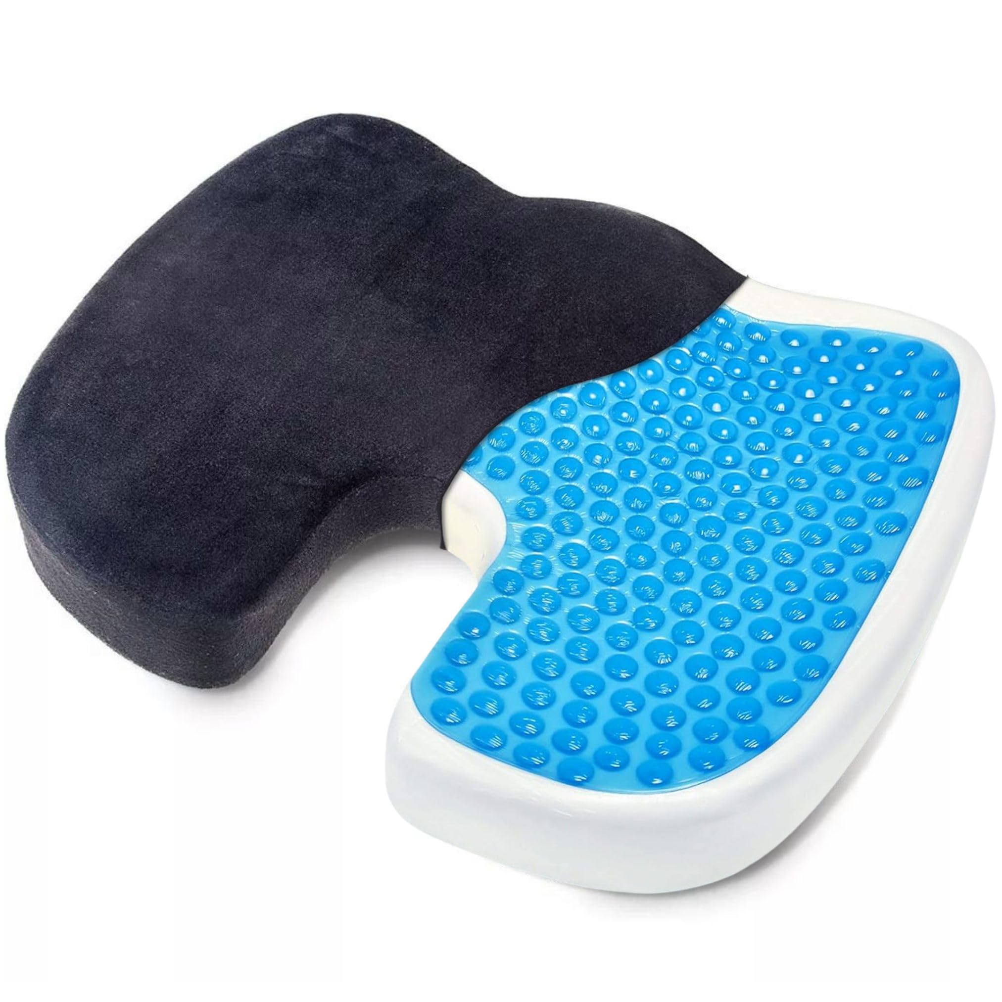 SILVERBACK Ergonomic Coccyx Seat Cushion with Cooling Gel – Memory Foam Office Chair Pad for Back & Tailbone Pain Relief – Portable Pressure Relief Pillow for Home, Car, Wheelchair, Travel – Black