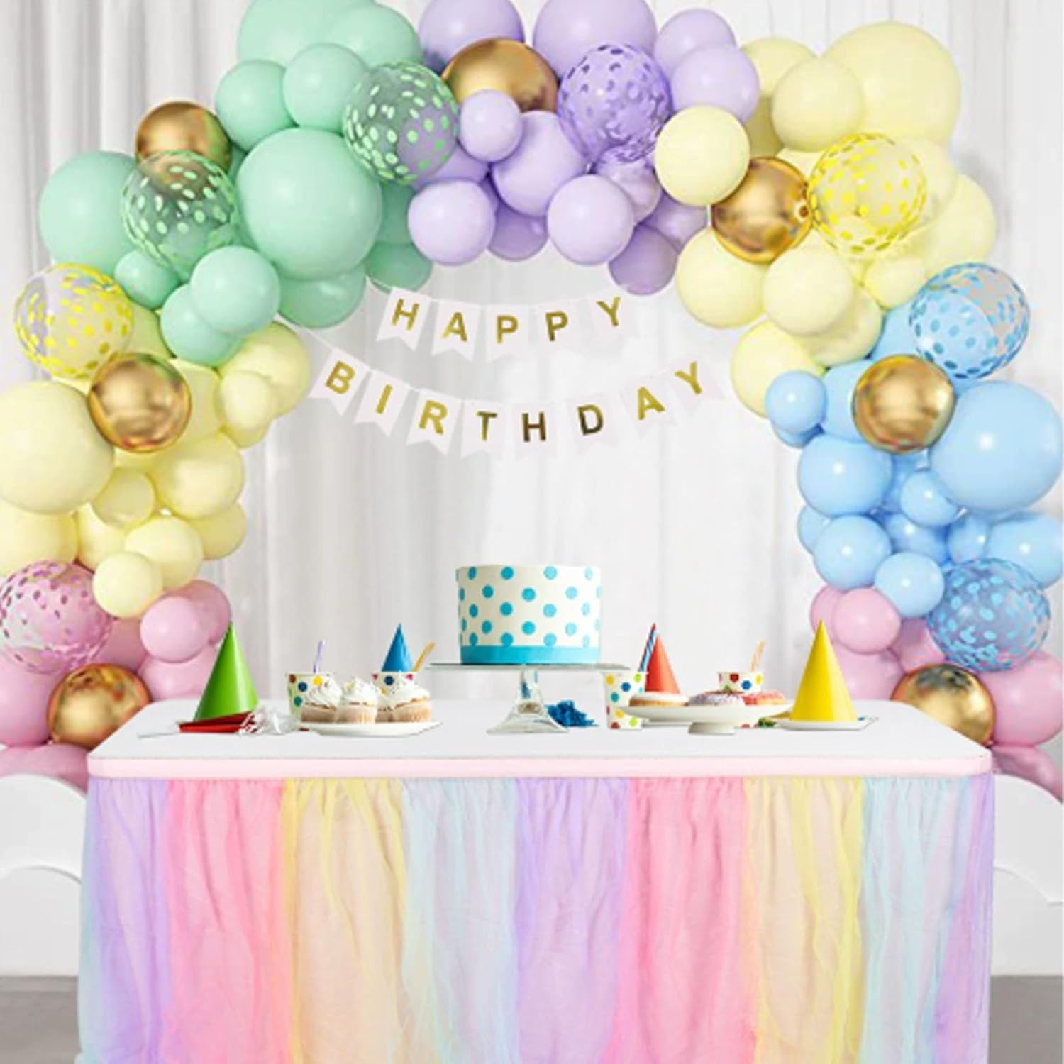 Rainbow Table Skirt for Birthday Party 6ft Tulle Tutu Table Skirt for Baby Shower Girl Boy Gender Reveal Rainbow Tablecloth for Party Decorations(L6(ft) H 30in)(9ft/275cm)