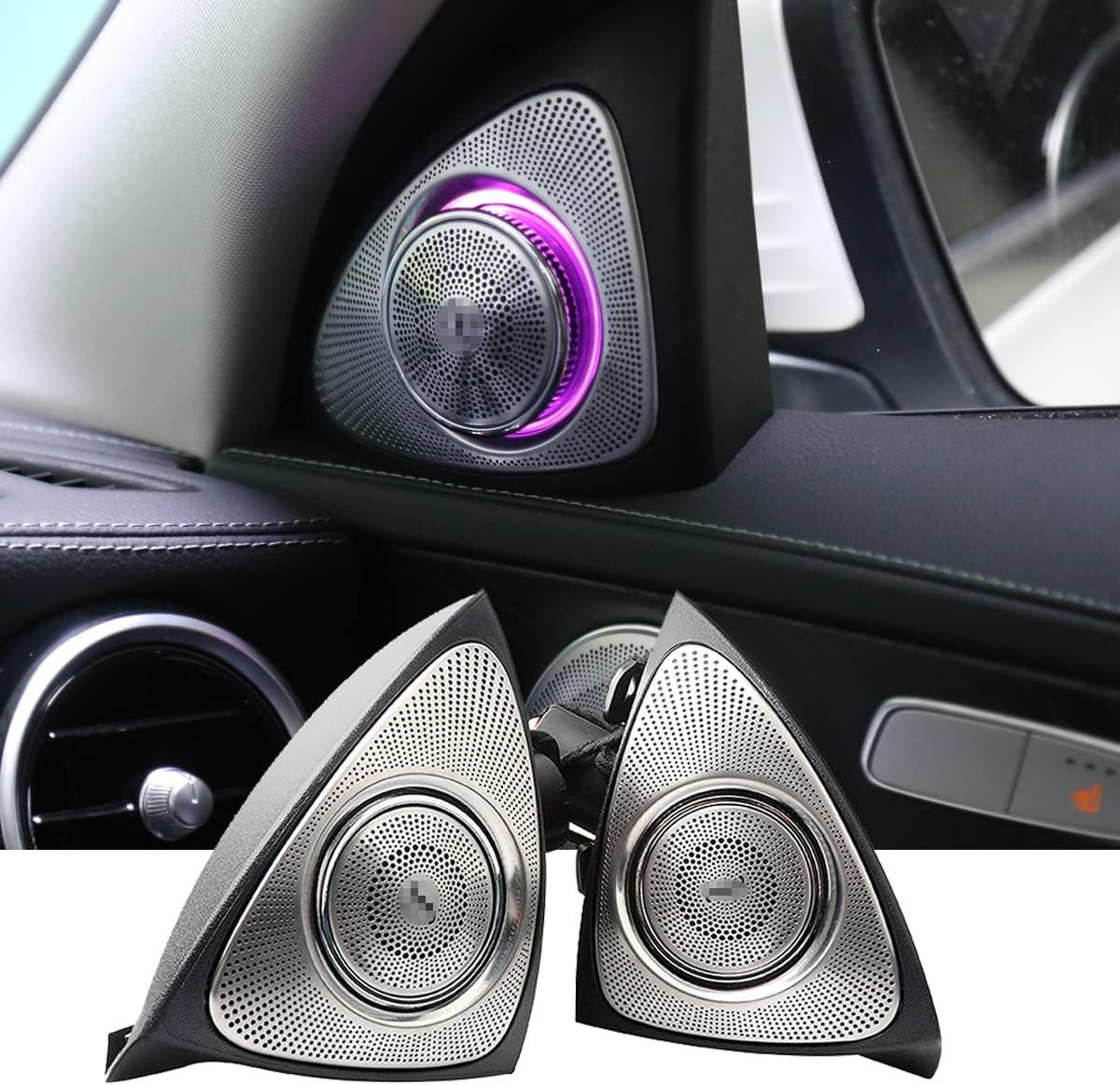 Car 3D Rotating Tweeter Loudspeaker Door Tweeters with Multi Colors LED Ambient Lighting Replacement for C‑Class W205 2015-2021year