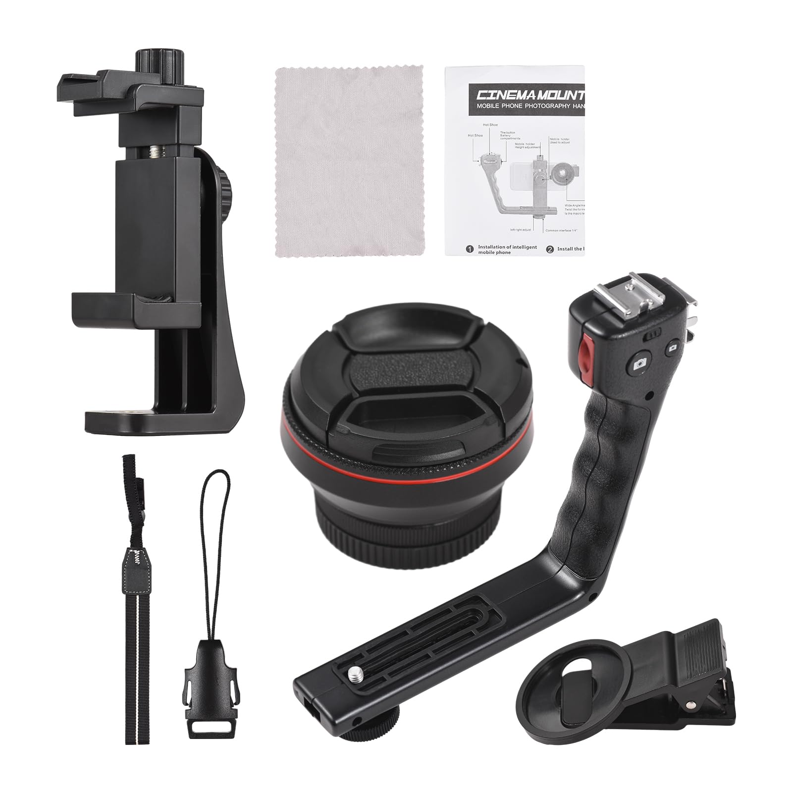 HUIOP Uchwyt na telefon komórkowy uchwyt na telefon komórkowy przenośny stabilizator platformy wideo, w tym obiektyw makro + klips na telefon + uchwyt na telefon z dwoma uchwytami gr