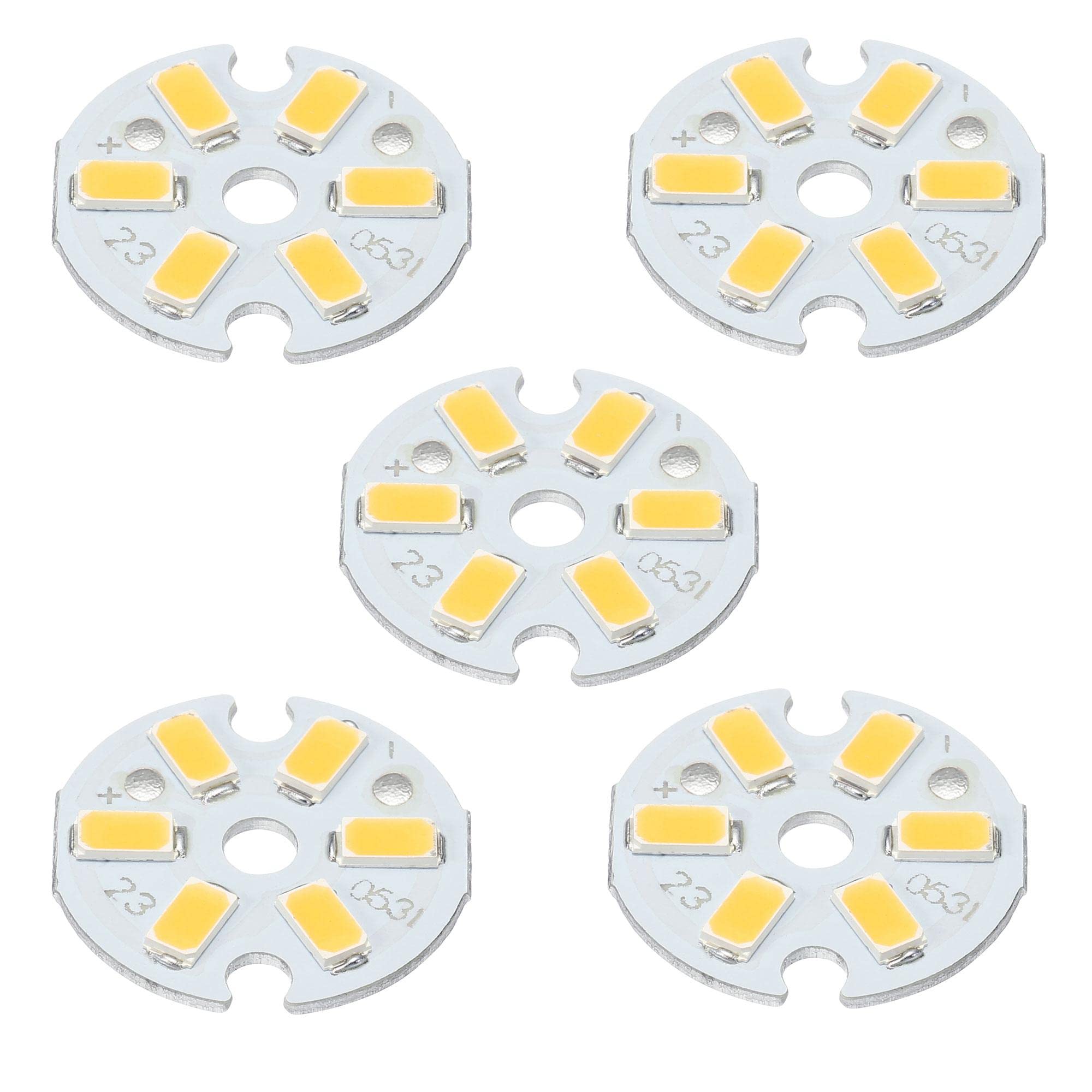 sourcing map COB LED Light Chip Bead 3W 120lm 3000-3200K 23mm 9-11VDC Energy Saving Bulb for Spotlight Floodlight Replacement Warm White 5Pcs