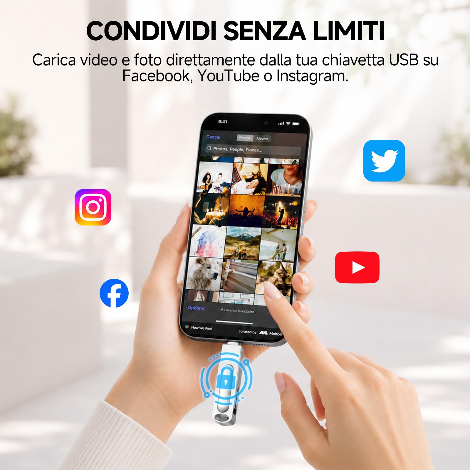 Chiavetta USB 64 GB per iPhone – Pendrive 3 in 1 con Adattatore Type C MFi Certificata Pennetta USB con Lightning, USB A 3.0, USB C, 360° Girevole in Metallo per iPhone, iPad, Mac, PC e Android